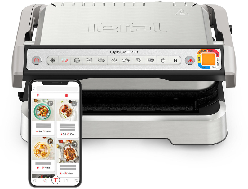 Tefal optigrill 4-in-1 tabletop electric grill with grooved plate 2100w stainless steel with lid and adjustable thermostat gc784d, , medium-null