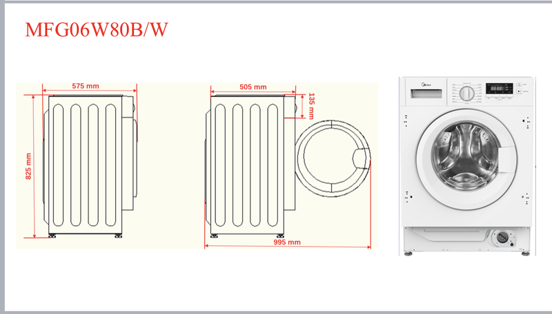 Midea full built-in washing machine mfg06w80b/w , 5 years guarantee, 8kg, , medium-null