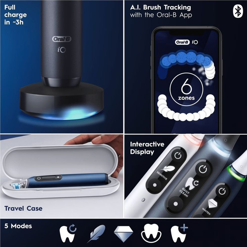 Product image: Oral-b io7 ηλεκτρική οδοντόβουρτσα μαύρη & λευκή – σετ διπλής συσκευασίας με 5 λειτουργίες καθαρισμού και έξυπνο αισθητήρα πίεσης, , medium-null