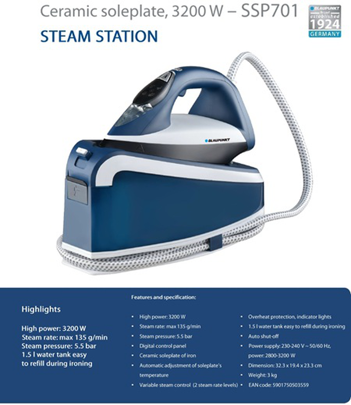 Blaupunkt ssp701 steam station 3200w 5.5bar, , medium-null