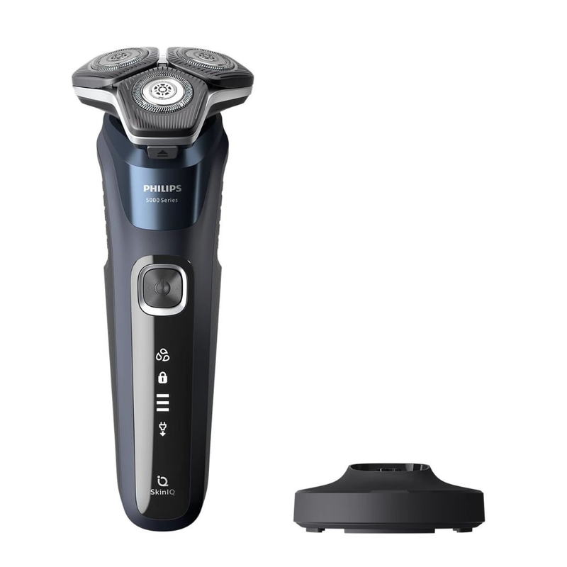 Product image: Philips series 5000 επαναφορτιζόμενη περιστρεφόμενη ξυριστική μηχανή προσώπου με λεπίδες steelprecision, αισθητήρας skiniq, πτυσσόμενο τρίμερ, γρήγορη φόρτιση, αδιάβροχη & έως 60 λεπτά λειτουργίας s5885/25, , medium-null