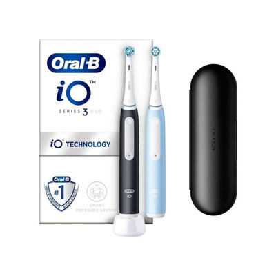 Oral-b io3 duo ηλεκτρική οδοντόβουρτσα μαύρο & μπλε με αισθητήρα πίεσης και θήκη ταξιδίου (2 τεμάχια), , medium