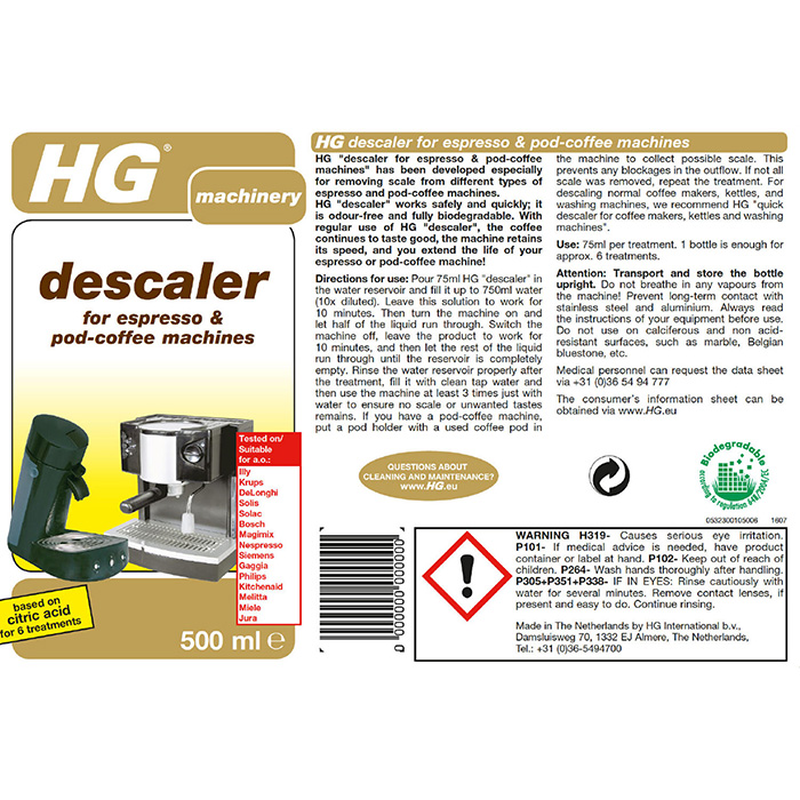 Hg descaler for espresso & coffee pads machines 500ml, , medium image number null