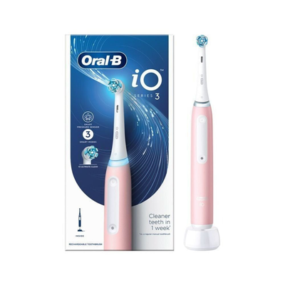 Oral-b io series 3 επαναφορτιζόμενη ηλεκτρική οδοντόβουρτσα magnetic με 3 λειτουργίες καθαρισμού & έξυπνο αισθητήρα πίεσης, ροζ, , medium