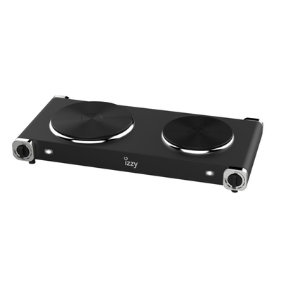 Izzy φορητή επιτραπέζια διπλή εστία εμαγιέ 2500w με ρυθμιζόμενους θερμοστάτες μαύρο, , medium