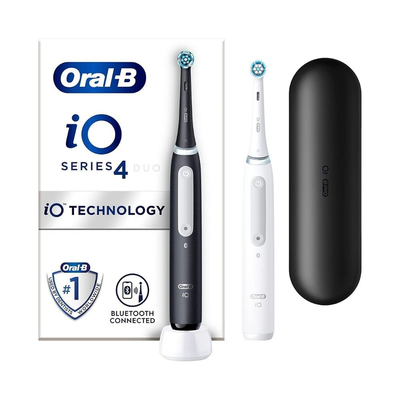 Oral-b io4 ηλεκτρική οδοντόβουρτσα μαύρη & λευκή (2 λαβές) με 4 λειτουργίες καθαρισμού και θήκη ταξιδίου, , medium