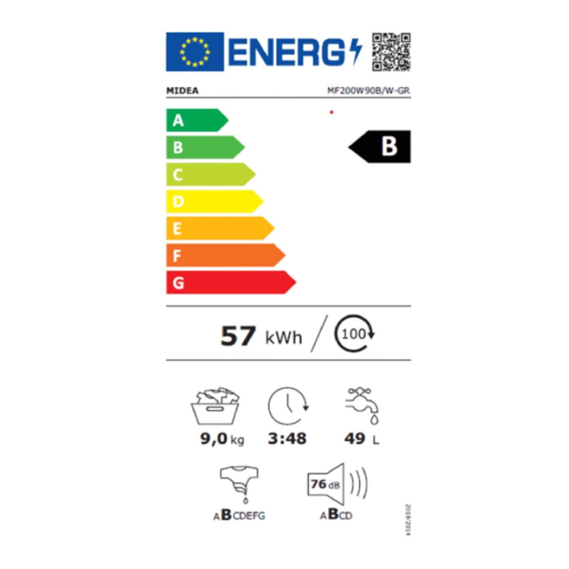 Midea &pi;&lambda;&upsilon;&nu;&tau;ή&rho;&iota;&omicron; &rho;&omicron;ύ&chi;&omega;&nu; 9kg &mu;&epsilon; steam care, turbo wash, Wi-Fi & 1400 &sigma;&tau;&rho;&omicron;&phi;έ&sigmaf; mf200w90b/w-gr &lambda;&epsilon;&upsilon;&kappa;ό, , medium-null