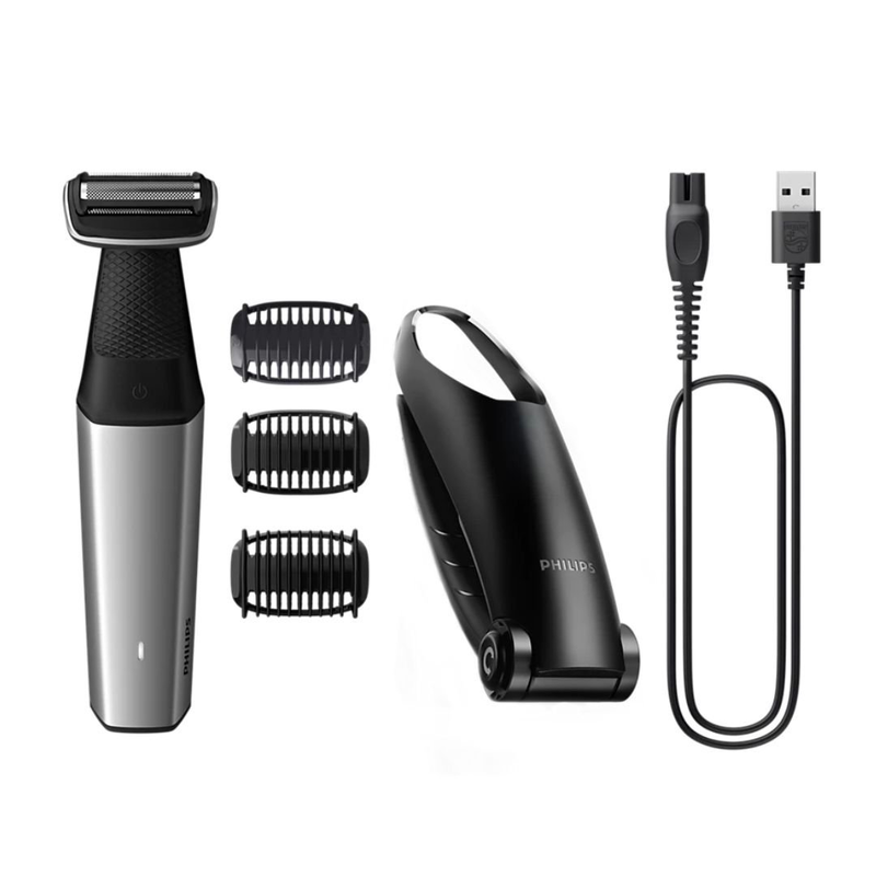 Product image: Philips bodygroom series 5000 επαναφορτιζόμενη ξυριστική μηχανή σώματος με 2d τεχνολογία, υποαλλεργικό πλέγμα, αφαιρούμενη επέκταση, αδιάβροχη & έως 60 λεπτά χρόνο λειτουργίας bg5021/15, , medium-null