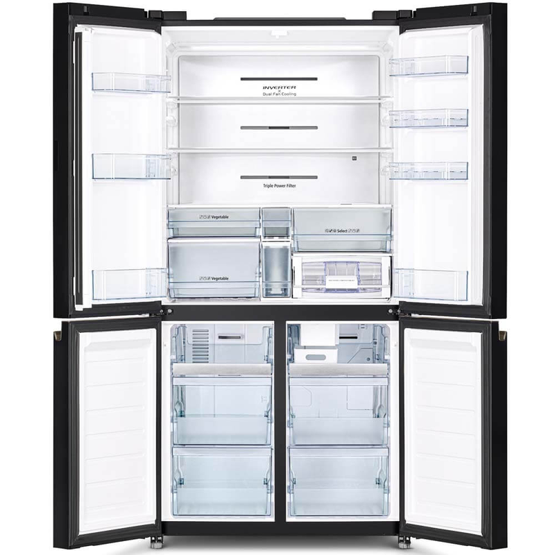 Hitachi french bottom freezer deluxe 569l vacuum compartment & auto ice maker - glass mauve grey, , medium-null