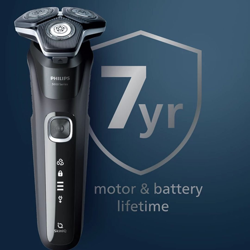 Product image: Philips series 5000 επαναφορτιζόμενη περιστρεφόμενη ξυριστική μηχανή προσώπου με λεπίδες steelprecision, αισθητήρας skiniq, πτυσσόμενο τρίμερ, γρήγορη φόρτιση, αδιάβροχη & έως 60 λεπτά λειτουργίας s5885/25, , medium-null
