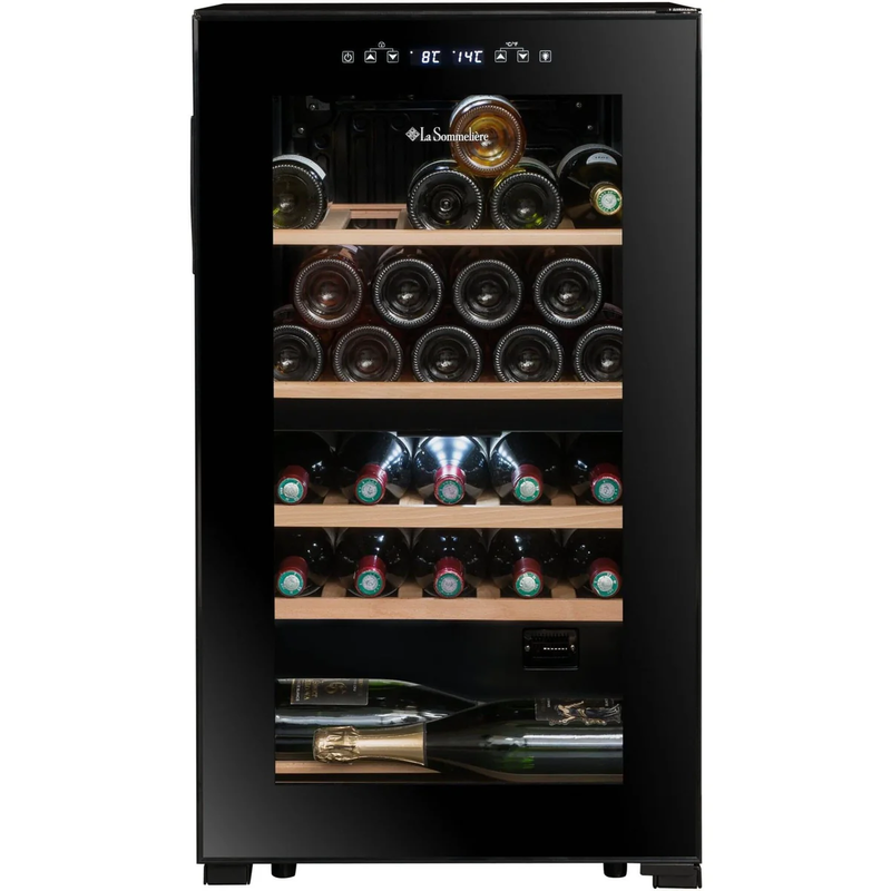 La sommeliere - dual zone - 32 bottle - freestanding wine fridge - sls32dzblack ,h83.8- w48x d43 cm, , medium-null