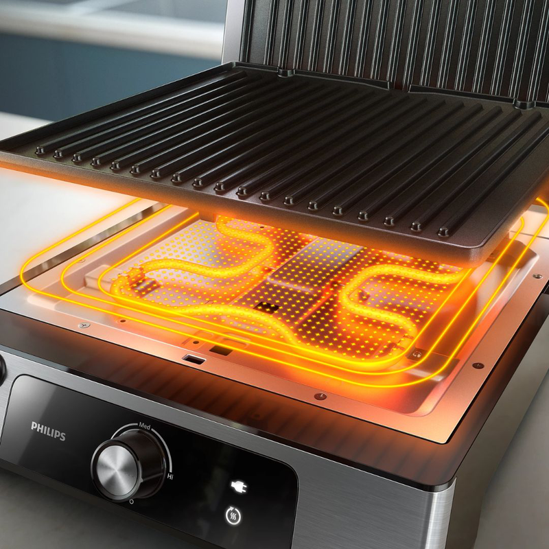 Philips τοστιέρα γκριλιέρα inox 2000w με αποσπώμενες πλάκες 180° & ρυθμιζόμενη θερμοκρασία hd6301/90, , medium-null