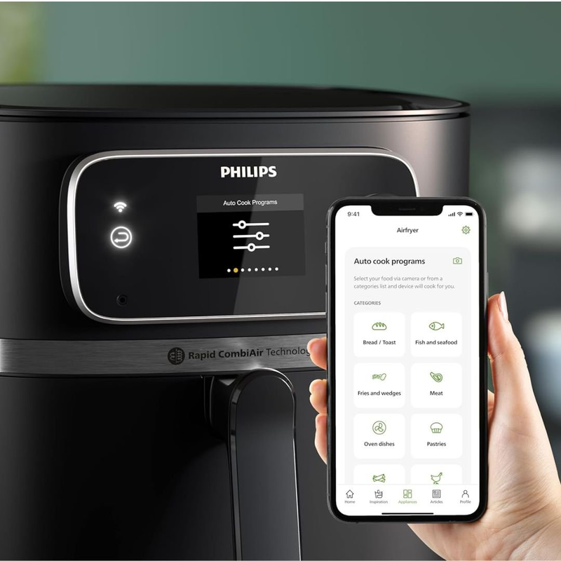 Product image: Philips combi connected xxl Airfryer 2200w με αποσπώμενο κάδο 8.3l, 22 λειτουργίες μαγειρέματος, Wi-Fi, homeid & τεχνολογία rapidair hd9876/90, , medium-null