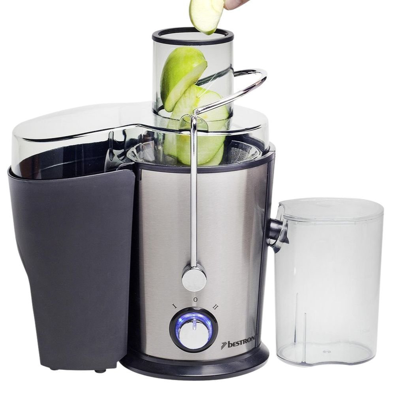 Bestron αποχυμωτής 400w inox με χωρητικότητα δοχείου χυμού 500ml, ευρύ στόμιο 65mm & 2 ταχύτητες για μαλακά & σκληρά φρούτα, , medium-null