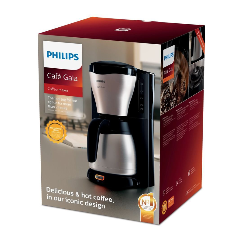 Philips café gaia καφετιέρα φίλτρου 1000w με χωρητικότητα 1.3l, κανάτα-θερμός & αυτόματη διακοπή inox hd7546/20, , medium-null