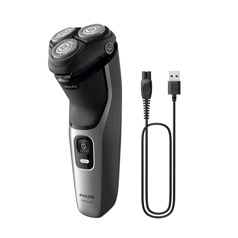 Philips series 3000 επαναφορτιζόμενη περιστρεφόμενη ξυριστική μηχανή προσώπου με τρίμερ για μύτη & αυτιά, 5d pivot & flex κεφαλές, powercut λεπίδες, αδιάβροχη & έως 60 λεπτά λειτουργίας s3143/02, , medium-null