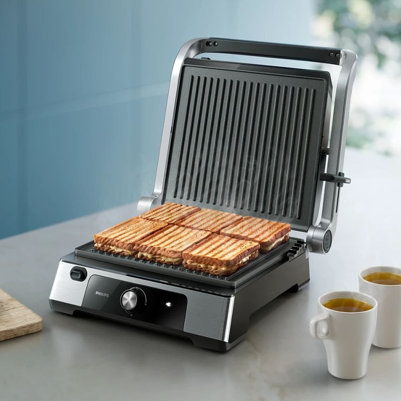 Philips τοστιέρα γκριλιέρα inox 2000w με αποσπώμενες πλάκες 180° & ρυθμιζόμενη θερμοκρασία hd6301/90, , medium-null