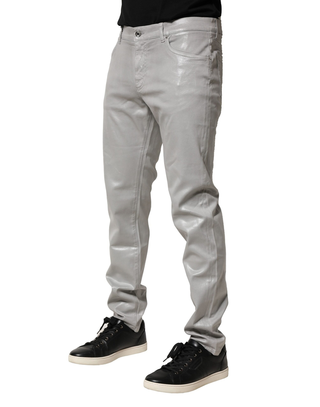 Silver cotton stretch slim denim jeans-null