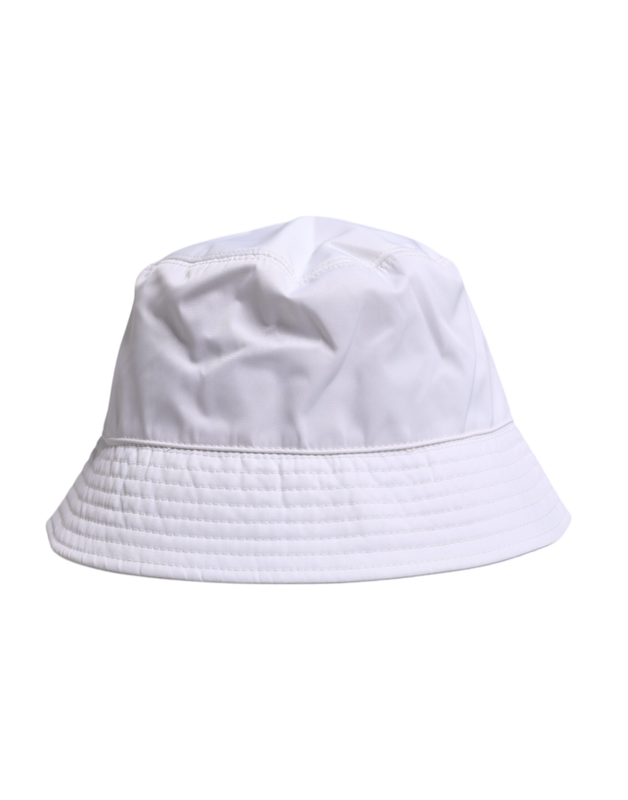 White cotton wide brim bucket hat-null