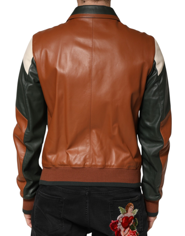 Multicolor leather full zip men biker jacket-null
