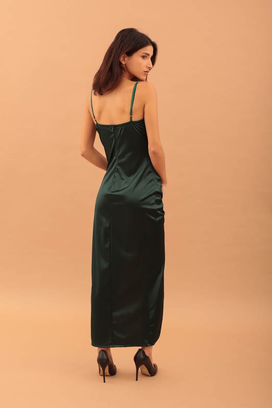 Satin pleat dress - green-null