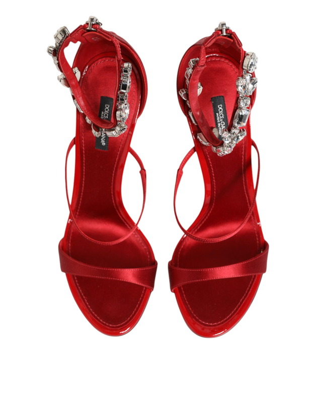 Red satin crystals keira sandals heels shoes-null