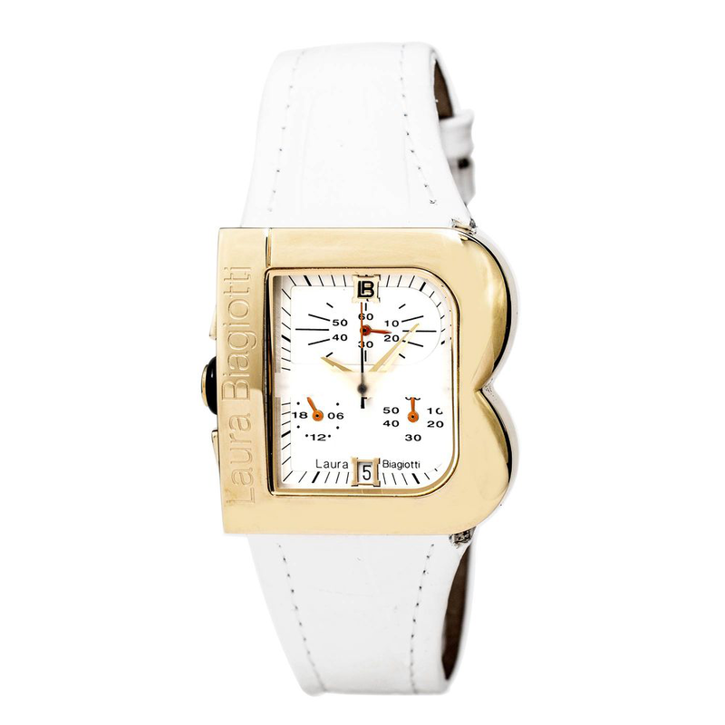 White leather dress watch-null