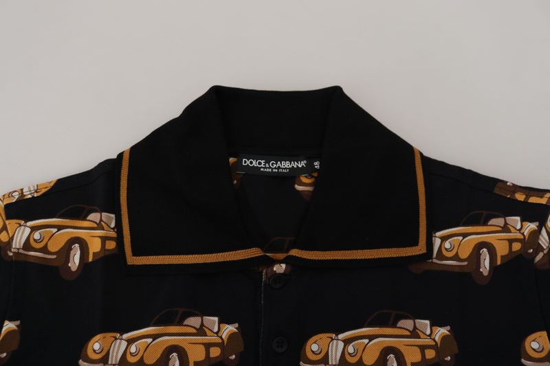 Black car print short sleeve polo t-shirt-null