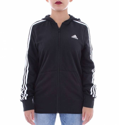 Girls 3-stripes full zip hoodie, Black / White, medium