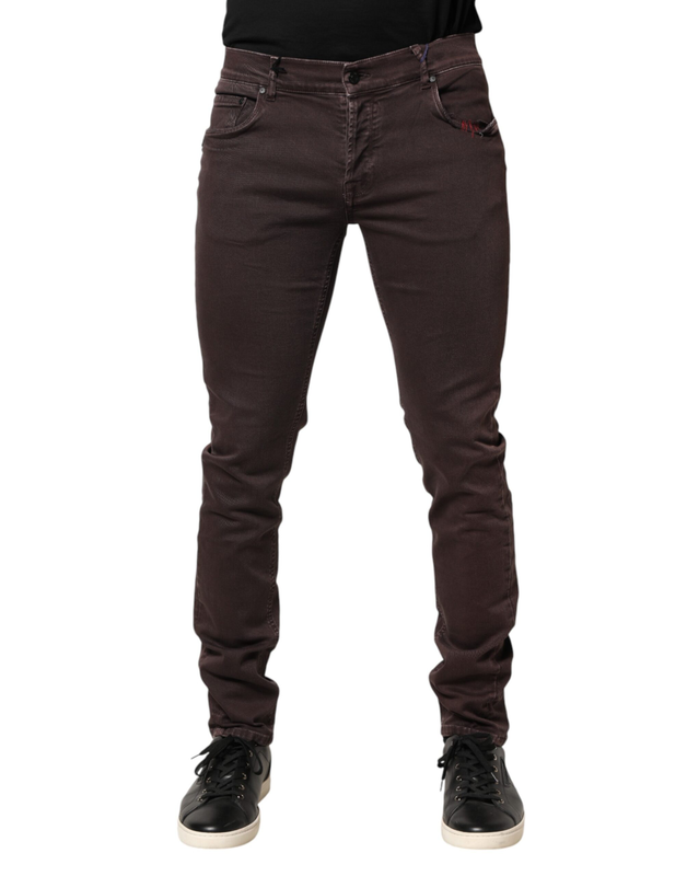 Brown cotton mid waist skinny men denim jeans-null