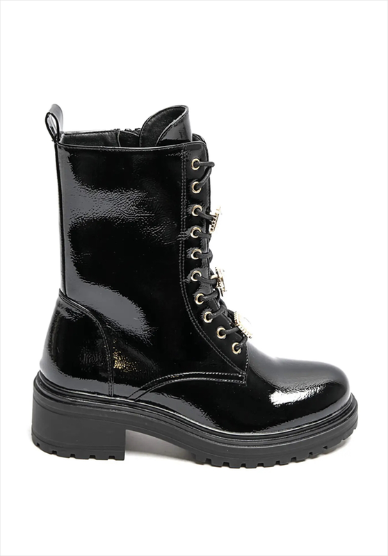 Lace up patent boots-null