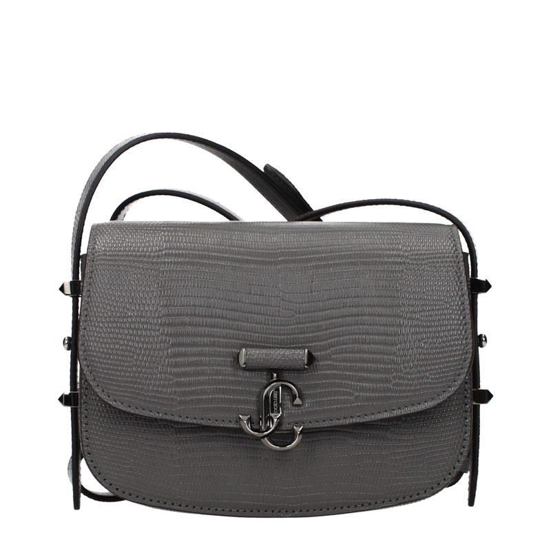 Gray leather shoulder bag-null