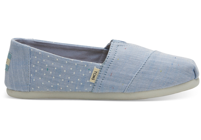 Toms youth classic-light bliss blue speckled chambray dots, Light Blue, medium