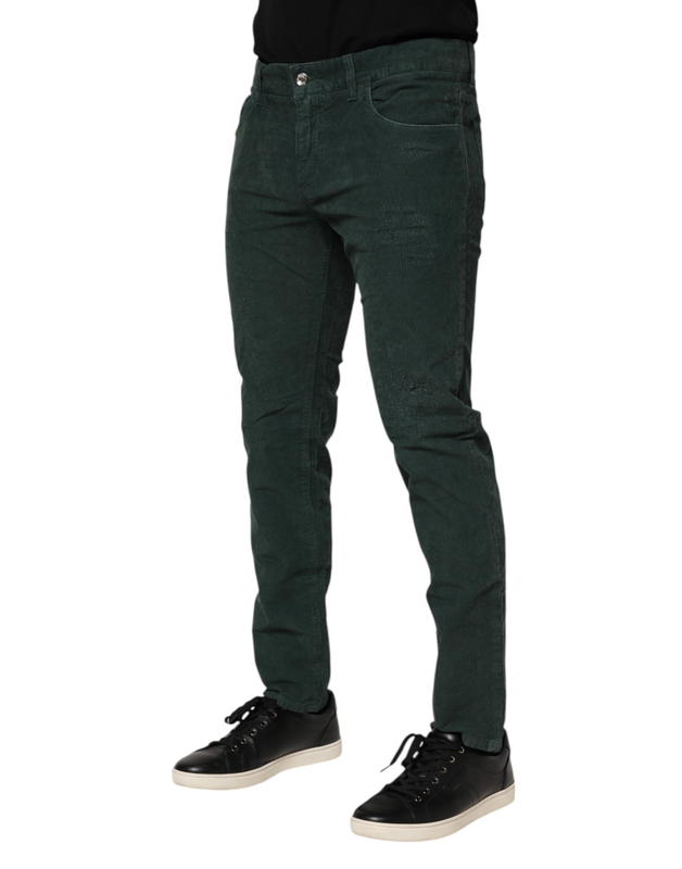 Green cotton corduroy skinny pants-null