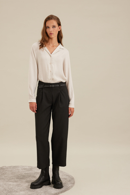 Aidi striped trousers with a belt at the waist, Black, medium