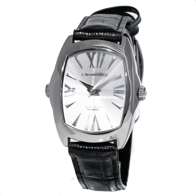 Black leather dress watch-null