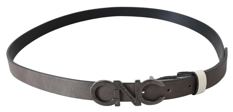 Belt mettalic gray leather logo belt-null