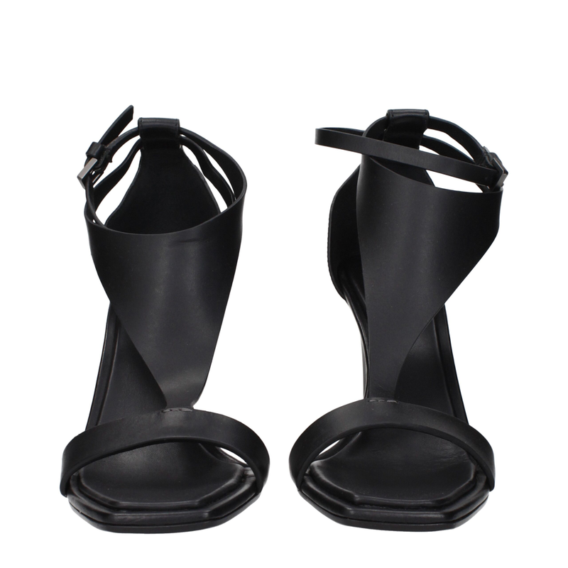 Black leather stiletto heel sandals-null