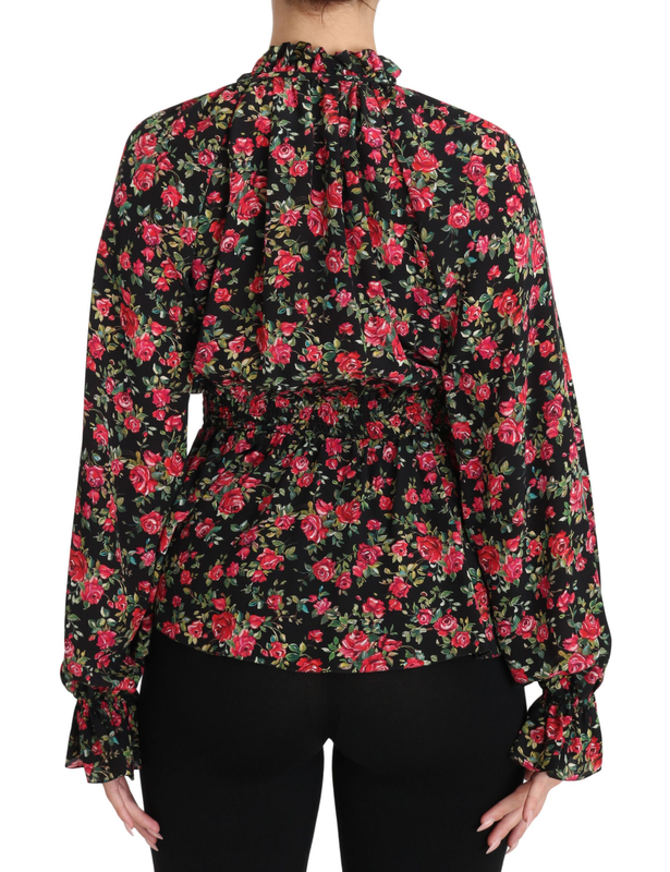 Black rose print floral shirt top blouse-null