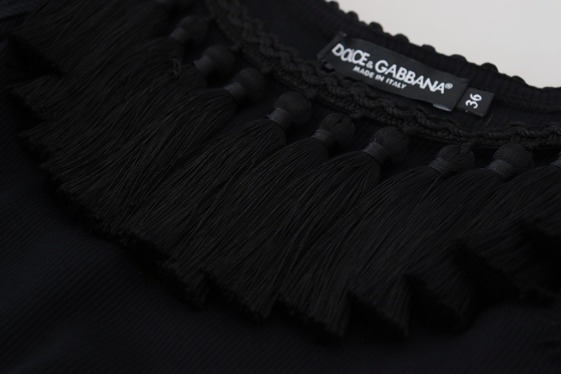 Black tank top blouse tassle cotton blouse-null