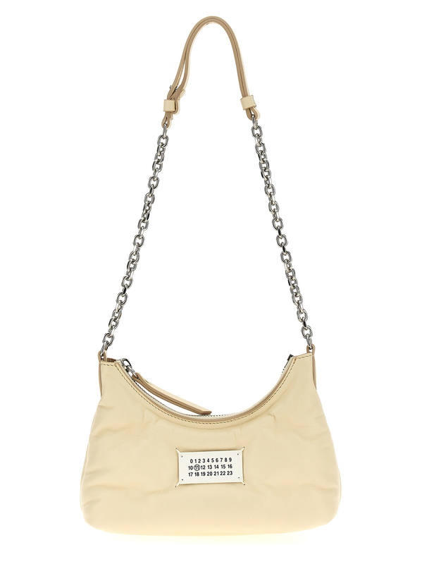 White lamb leather shoulder bag-null