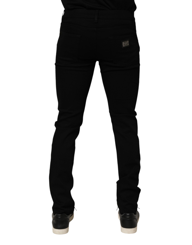 Black cotton stretch slim fit men denim jeans-null