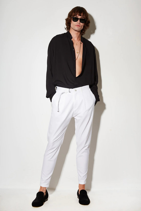 Stefan metal buckle belted trousers image number null