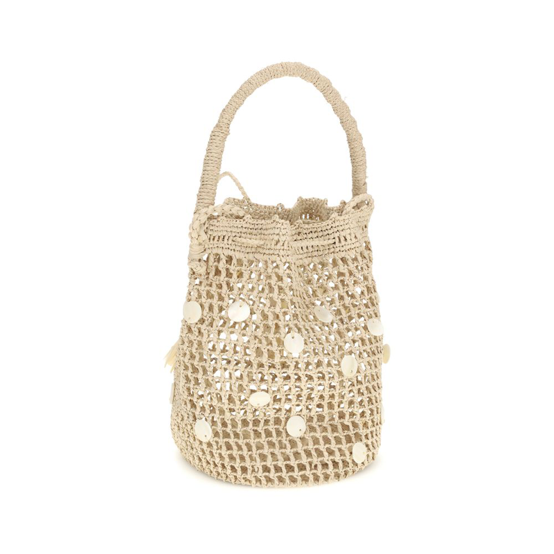 Beige raffia backet bag-null