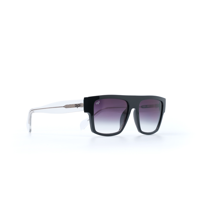 OJO sunglasses classic black frame and clear temples with grey gradient lenses rx-null