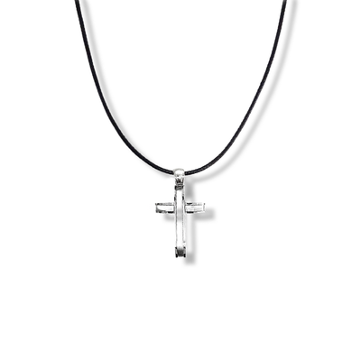 Necklace cross - stainless steel - leather rope thick, , medium