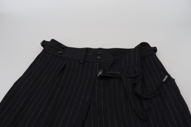 Black wool striped chino pants-null