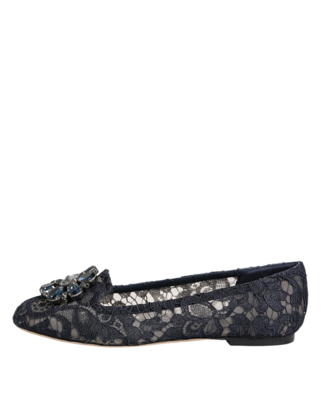 Blue taormina lace crystals flats shoes-null