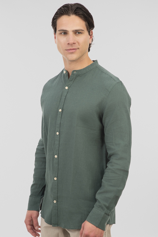 Rebase linen stand-up collar shirt-null