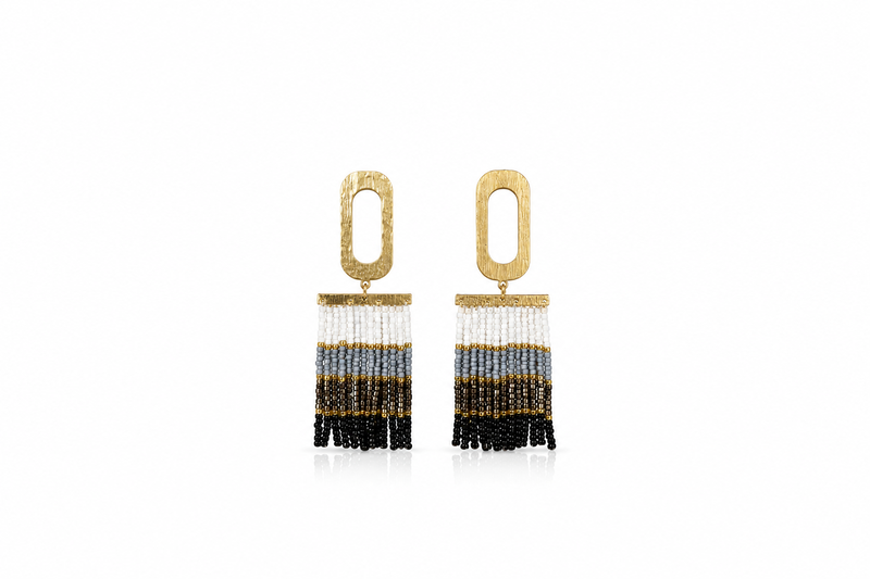 Beaded tassel statement earrings-null